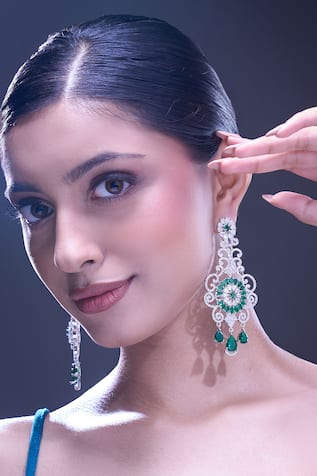 Nazaakat By Samara Singh Green American Diamond Earrings 