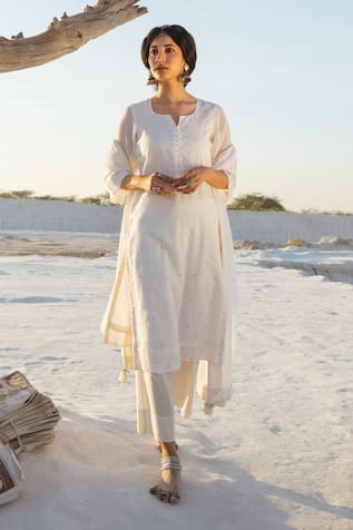 White Sequins Work Kurta Set 
