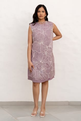 Chambray & CO. Lilac Hand Embroidered Overlay Dress 