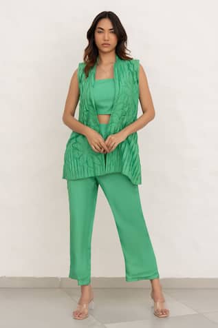Chambray & CO. Jade Green Habutai Silk Pant Set 