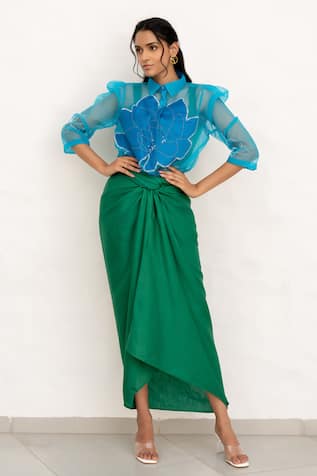 Chambray & CO. Leaf Green & Cobalt Blue Skirt Set 