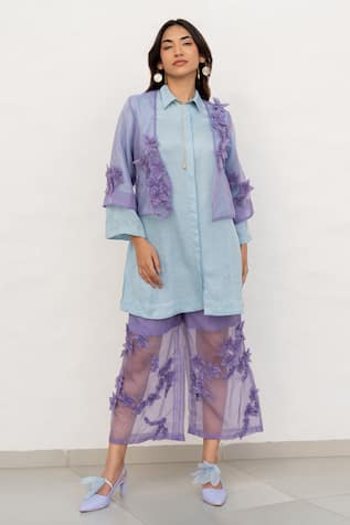 Chambray & CO. Lilac Organza Embroidered Pant Set 