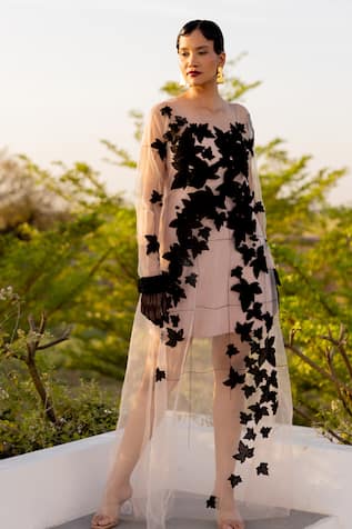 Chambray & CO. Beige & Black Hand Embroidered Dress 