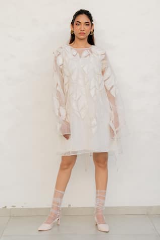 Chambray & CO. Ivory Overlay Dress with Embroidery 