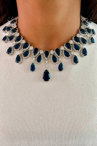 Sapphire Stone Infinity Necklace Set 