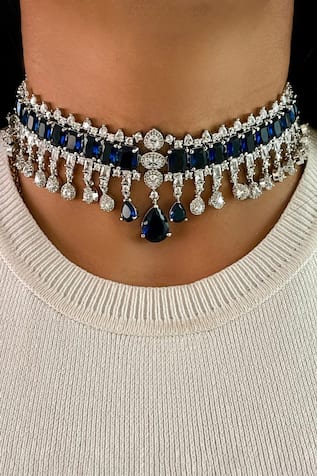 Bally Sapphire Diamonte Necklace Set 