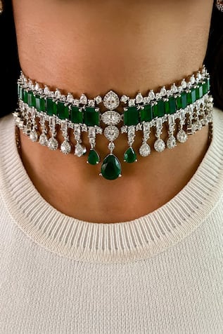 Emerald Diamonte Stone Necklace Set 