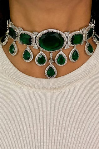 Chunky Emerald Statement Necklace Set 