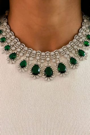 Emerald Florets Necklace & Earring Set 