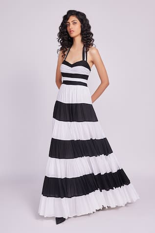 Dev And Viv Black & White Striped Maxi Dress 