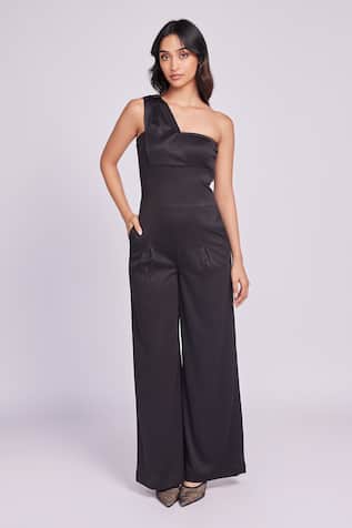 Dev And Viv Black One-Shoulder Designer Jumpsuit 