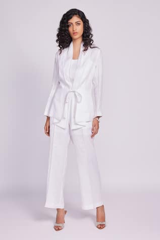 Dev And Viv White Designer Jacket Set 