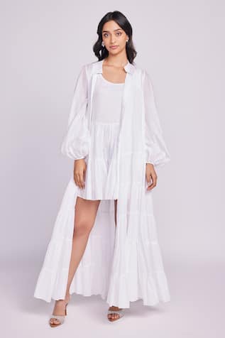 Dev And Viv White Cotton Designer Dress 