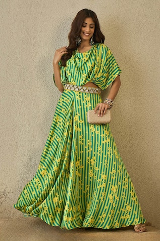 Label Nitika Green Floral Print Lehenga Set 