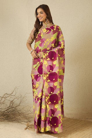 Label Nitika Floral Print Satin Georgette Saree & Blouse 