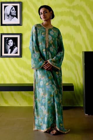 Deep Thee Sage Green Floral Printed Slit Dress 