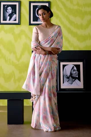 Deep Thee Ivory Floral Print Saree with Blouse 