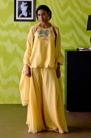 Deep Thee Buttercup Yellow Halter Neck Top Sharara Set 
