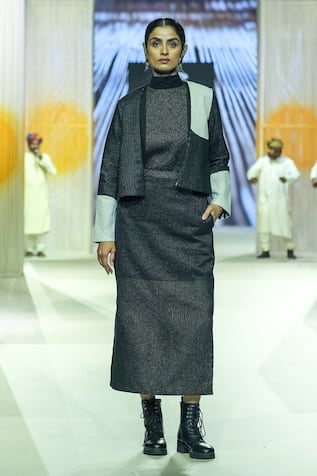 KA-Sha Black & Gold Handwoven Cotton Skirt 