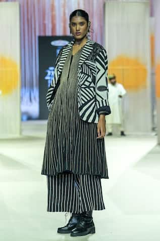 KA-Sha Black & Gold Striped Dress 