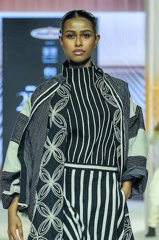 KA-Sha Black & White Striped Top 