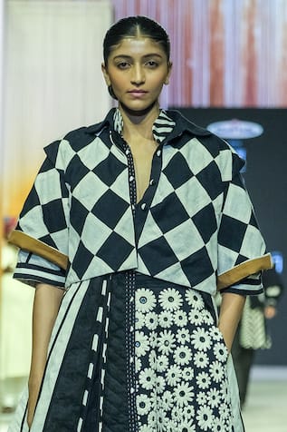 KA-Sha Black & White Checkered Shirt 