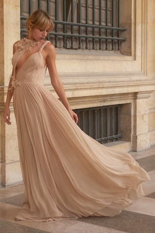 Supria Munjal Beige Chiffon Designer Gown 