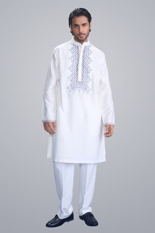 Sanjev Marwaaha Ivory Cotton Silk Kurta & Pant Set 