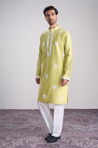 Sanjev Marwaaha Light Green Embroidered Kurta Set 