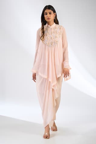 Anjali Kanwar Pink Beaded Chiffon Top & Skirt Set 