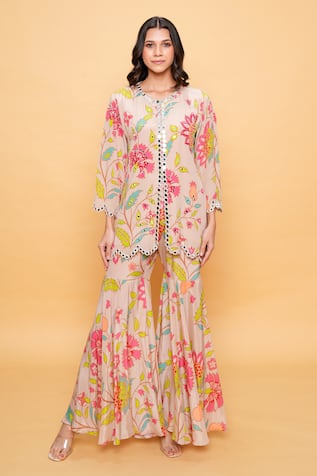 Sajeda A Lehry Floral Hand Embroidered Sharara Set 