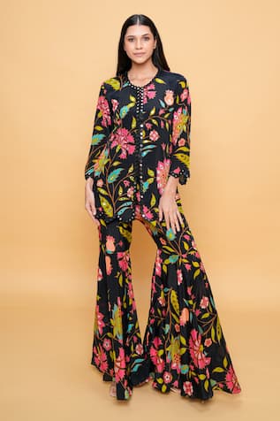 Sajeda A Lehry Floral Hand Embroidered Sharara Set 