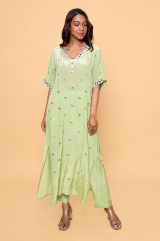 Sajeda A Lehry Hand Embroidered Pista Green Kurta Set 