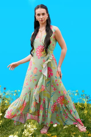 Sajeda A Lehry Eden Long Pista Green Dress 