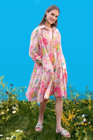 Sajeda A Lehry Hand Embroidered Floral Dress 