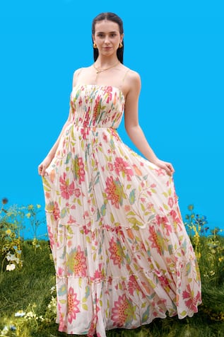 Sajeda A Lehry Floral Digital Print Maxi Dress 