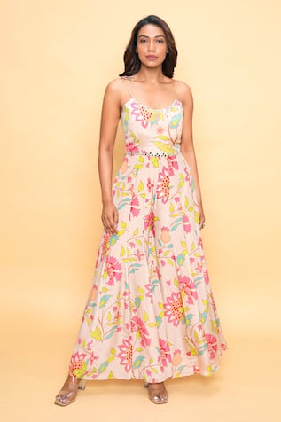 Sajeda A Lehry Hand Embroidered Floral Jumpsuit 