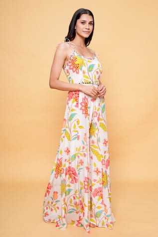 Sajeda A Lehry Hand Embroidered Floral Jumpsuit 