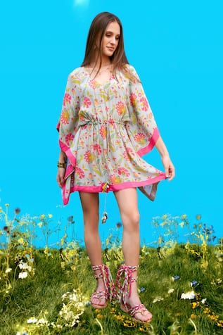 Sajeda A Lehry Floral Digital Print Kaftan Dress 