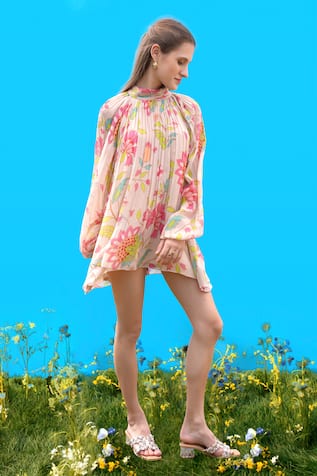 Sajeda A Lehry Floral Print Hand Embroidered Dress 