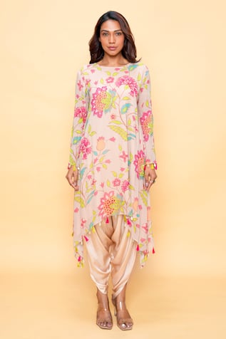 Sajeda A Lehry Floral Hand Embroidered Kurta & Dhoti Pant 