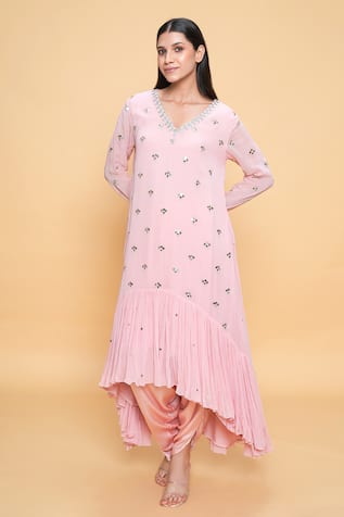 Sajeda A Lehry Rose Pink Hand Embroidered Kurta Set 