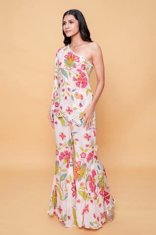Sajeda A Lehry Hand Embroidered Floral Sharara Set 