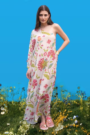 Sajeda A Lehry Hand Embroidered Ivory Kaftan 