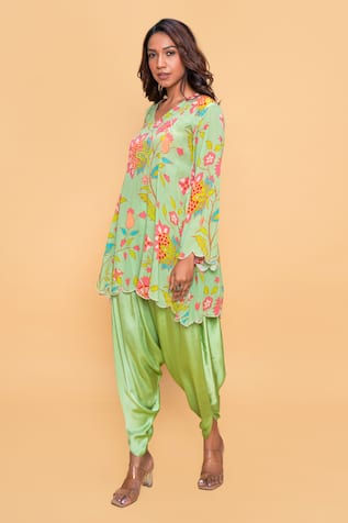Sajeda A Lehry Floral Hand Embroidered Kurta & Dhoti Pant 