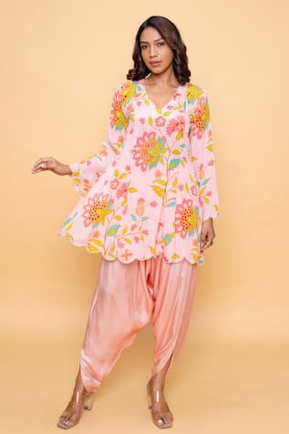 Sajeda A Lehry Floral Hand Embroidered Kurta & Dhoti Pant Set 