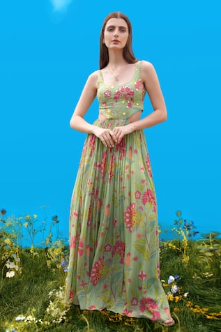 Sajeda A Lehry Hand Embroidered Pista Green Dress 