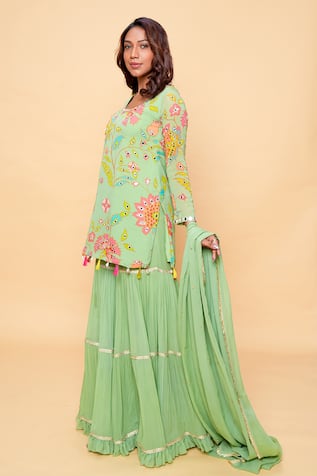 Sajeda A Lehry Floral Hand Embroidered Kurta Sharara Set 