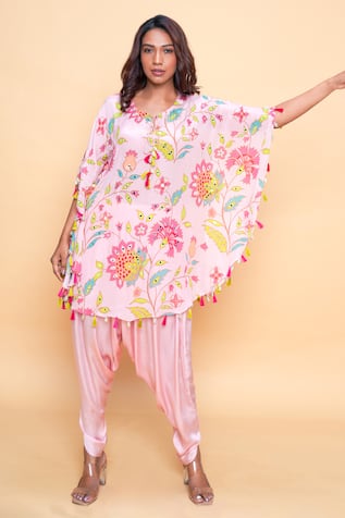 Sajeda A Lehry Floral Hand Embroidered Kaftan & Dhoti Pant 