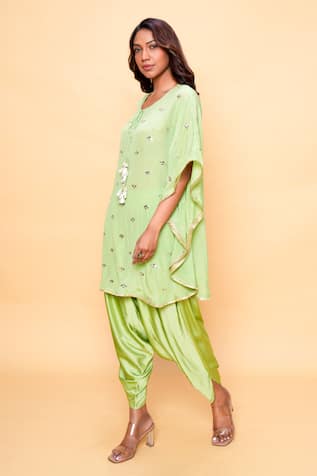 Sajeda A Lehry Hand Embroidered Pista Green Kaftan Set 